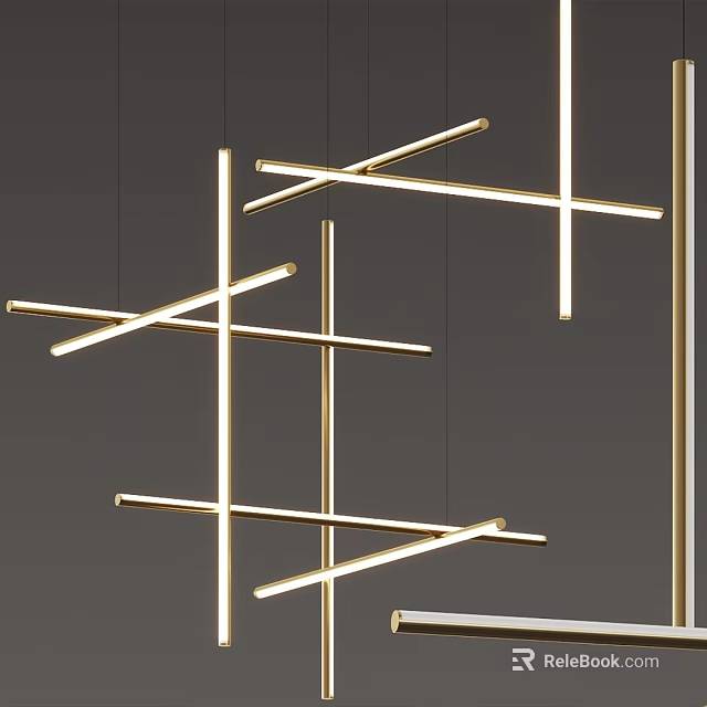 Modern Luxury Linear Chandelier With Crossed Brass Metal Bars For Contemporary Interior Space 3d model 