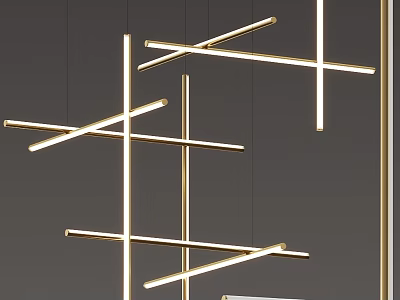 Modern Luxury Linear Chandelier With Crossed Brass Metal Bars For Contemporary Interior Space 3d model