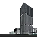 Modern High Rise Office Building With Glass Curtain Wall Geometric Structure In Urban Overcast Sky