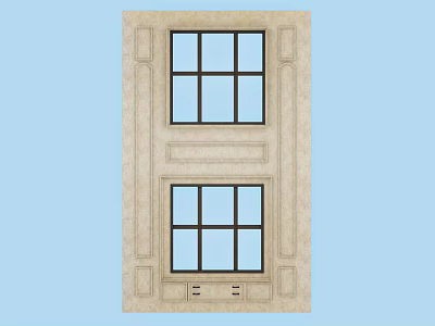Classic Beige Wall Design Featuring Two Black Framed Windows And Decorative Trim 3d model