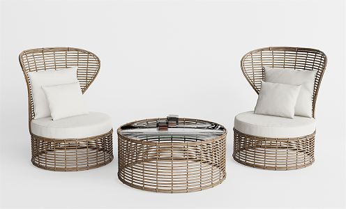 Nordic Casual Sofa Set Rattan Casual Table and Chair Set 3d model