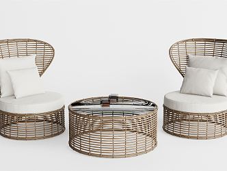 Nordic Casual Sofa Set Rattan Casual Table and Chair Set 3d model