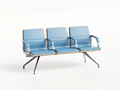 Modern Blue Three Seat Public Chairs With Metal Frame And Armrests For Public Areas 3d model