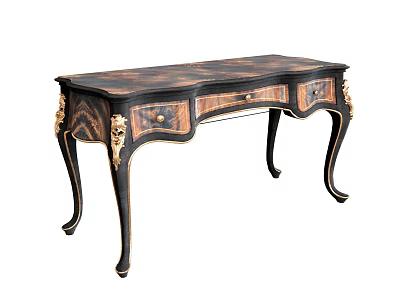 Classic Ornate Dressing Table With Carved Details Gold Accents Curved Legs And Drawers 3d model