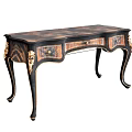 Classic Ornate Dressing Table With Carved Details Gold Accents Curved Legs And Drawers