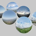 Spherical Panoramic Scenery Showcasing City Skyline Green Fields And Urban Views