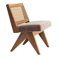 Modern Wooden Dining Chair With Rattan Backrest And Green Padded Seat