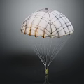 White Parachute with Black Grid Lines Wrinkled Canopy Suspension Lines and Small Object Below 3d model