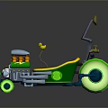 Vibrant Green Utility Vehicle With Large Wheels Yellow Accents And Blue Mechanical Seat