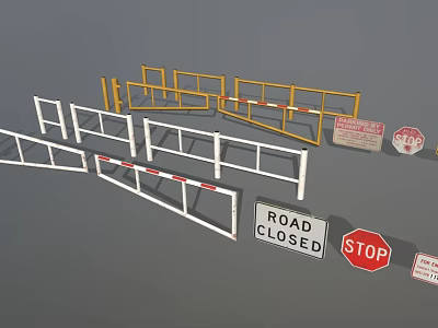 traffic accessories modern traffic signs traffic fence traffic warning equipment 3d model