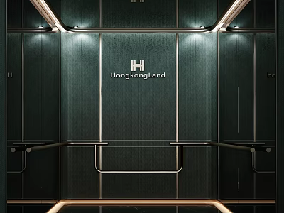 Elevator Lobby Interior With Dark Green Walls Branding And Lights 3d model