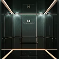 Elevator Lobby Interior With Dark Green Walls Branding And Lights 3d model