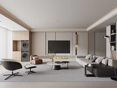 Modern Living Room Interior With Sofa TV Coffee Table Chair And Rug 3d model