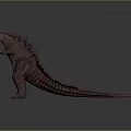 Game Movie Character Godzilla With Purple Skin Spiked Back And Open Mouth Standing Pose
