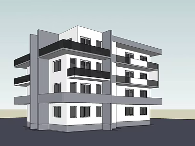 Modern Multi Story Apartment Building With White Gray Exterior And Balconies 3d model