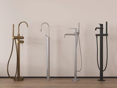 Stylish Modern Freestanding Bathroom Faucets with Handheld Hose in Gold Silver Black 3d model