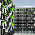 Modern Multi story Apartment Complex With Green Roofs And Courtyard Greenery 3d model