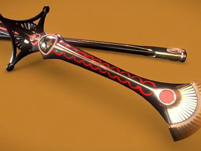 Ornate Decorative Sword With Black Red Patterns And Metal Handle Design 3d model