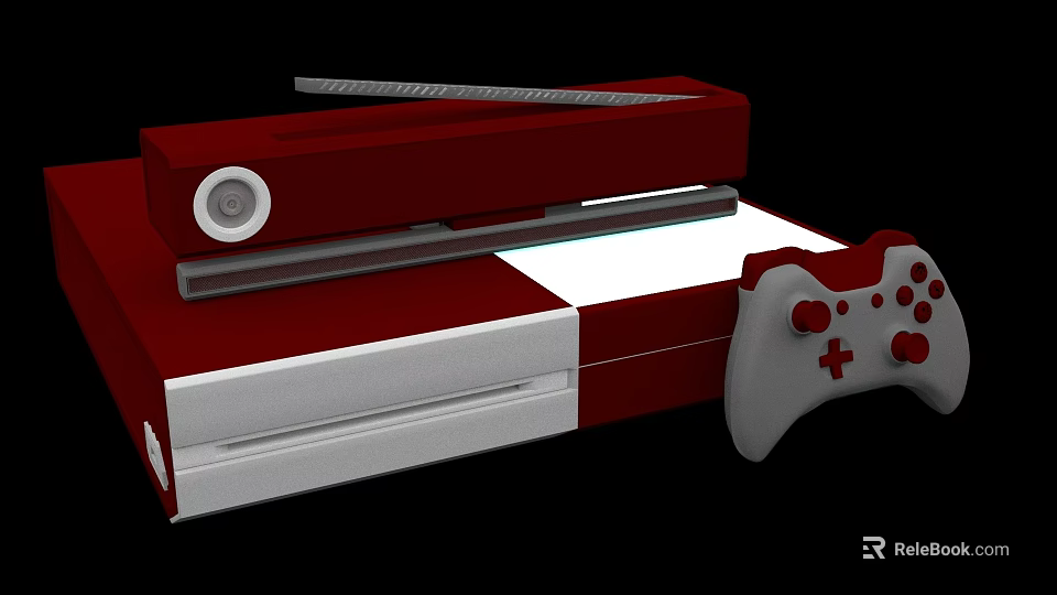 Red And White Gaming Console With Game Controller For Home Entertainment 3d model 
