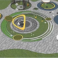 Garden Landscape Design With Circular Paths Trees And Paved Seating Areas 3d model