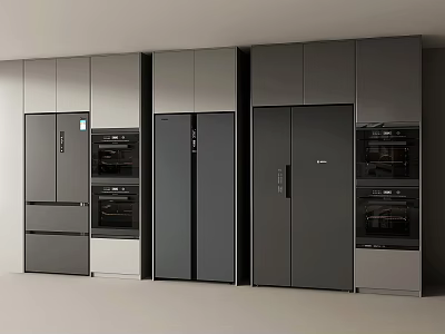 Modern Kitchen Interior With Built in Refrigerator Freezer And Sleek Gray Appliances 3d model