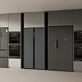 Modern Kitchen Interior With Built in Refrigerator Freezer And Sleek Gray Appliances