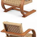 Comfortable Rattan Leisure Chairs With Wooden Frame and Colorful Geometric Pattern Cushion