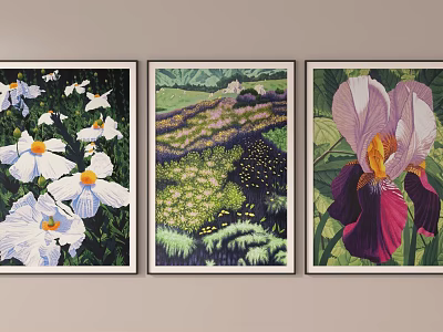 Wall Decor With Landscape And Floral Art Paintings 3d model