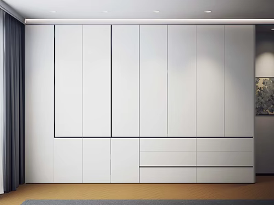 Modern White Minimalist Wardrobe Interior With Multiple Doors And Bottom Drawers Design 3d model
