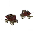 Detailed Vintage Red Carriage Models with Golden Wheels and Luggage on Top