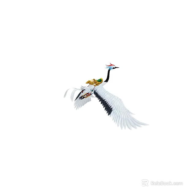 Red-crowned Crane in Flight with White Feathers Red Crown and Black Wing Tips 3d model 