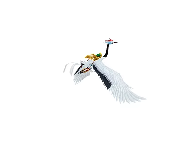 Red-crowned Crane in Flight with White Feathers Red Crown and Black Wing Tips 3d model