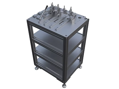 Industrial Equipment Mobile Cart with Metal Frame Multi-layer Shelves and Top Fixtures 3d model