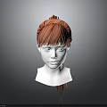 White Mannequin Head Model Featuring Red Braided Hairstyle With Bangs And Ponytail
