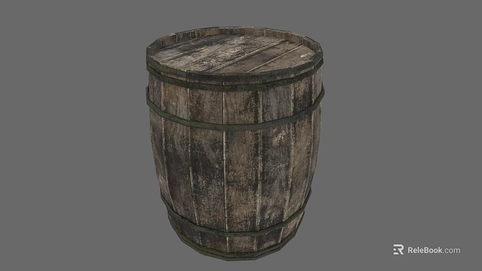 Rustic Wooden Barrel With Metal Hoops And Natural Wood Grain For Home Storage 3d model 