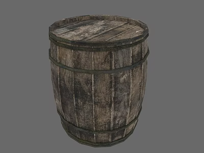 Rustic Wooden Barrel With Metal Hoops And Natural Wood Grain For Home Storage 3d model
