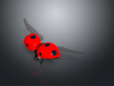 Red Ladybug With Black Spots And Spread Wings On Gray Gradient Background 3d model