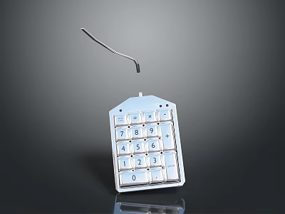 Computer Numeric Keypad With Digital Number Buttons And Connecting Wire 3d model