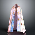 Pink And Blue Cloak With Gold Floral Patterns And Decorative Trim