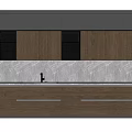 Modern Kitchen With Dark Wooden Cabinets Built in Oven And Countertop Lighting