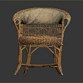 Handwoven Vintage Wicker Armchair with Soft Cushioned Seat and Backrest
