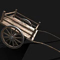 Vintage Wooden Cart With Large Spoked Wheels And Rustic Wooden Structure