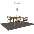 Light Wood Table and Chairs Set with Rattan Backrest Brown Seat Cushions on Rug