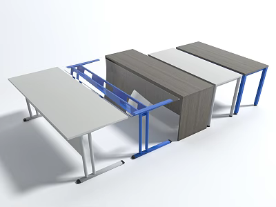 Modular Functional Desk With Blue Legs White Dark Tabletop And Mobile Design 3d model
