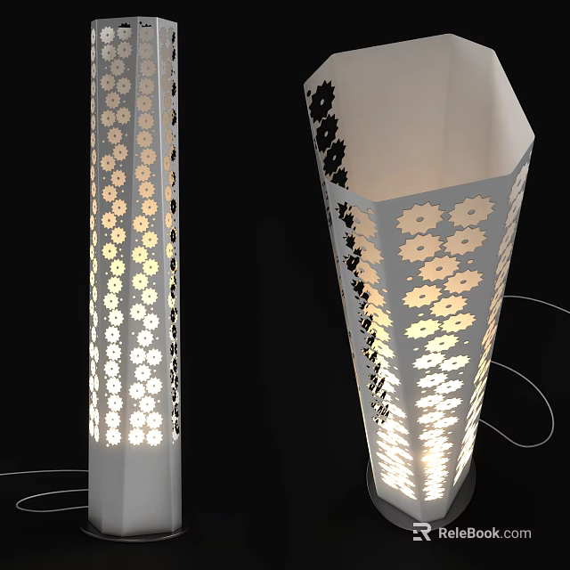 Decorative Floor Lamp With Laser Cut Flower Patterns And Warm Light Illumination For Home 3d model 