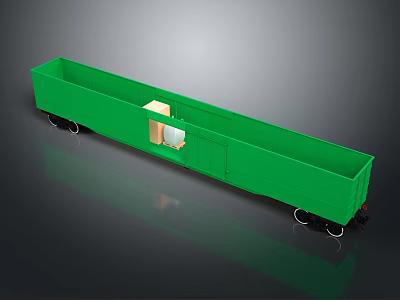 Green Train Car Model With Open Structure Wheels And Cargo Space 3d model