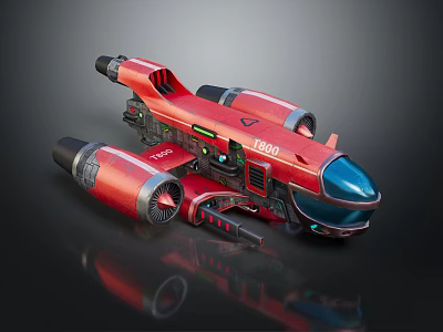 Red Sci-Fi Spaceship With Mechanical Design Twin Engines And Futuristic Cockpit 3d model