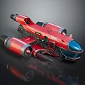 Red Sci-Fi Spaceship With Mechanical Design Twin Engines And Futuristic Cockpit