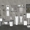 Modern White Bathroom Fixture Set With Toilet Urinal Washbasin Shower System Towel Rack And Shelf