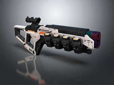 Futuristic Weapon Design With Multiple Magazines Scope Colorful Accents And White Black Body 3d model